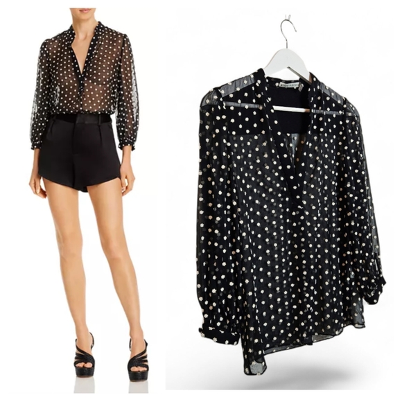 Alice + Olivia Tops - Alice + Olivia Black and White Polka Dot Blouse